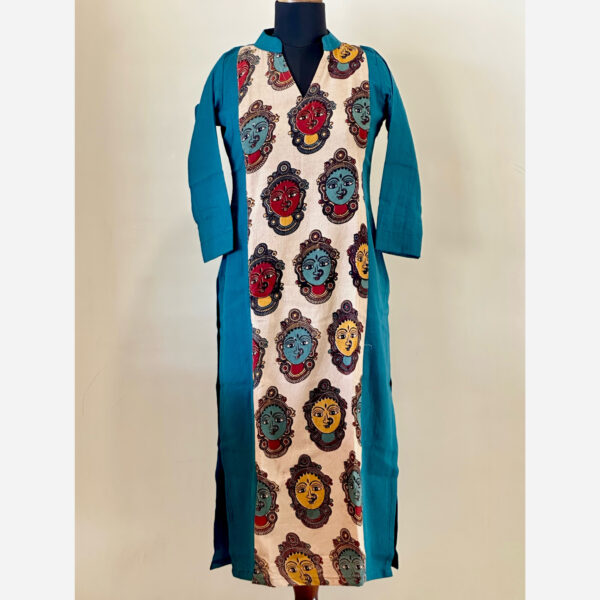 Teal blue kathak face long kurta