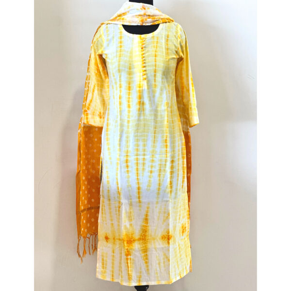 Yellow Tie-dye kurta with kota dupatta