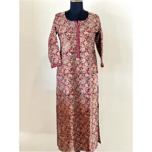 Maroon kalamkari kurta with mirror lace detailing