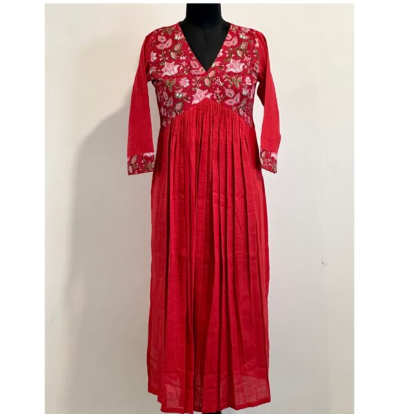 Red inverted yoke kurta