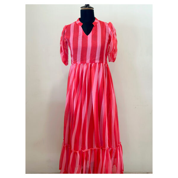 Red peach stripe georgette maxi