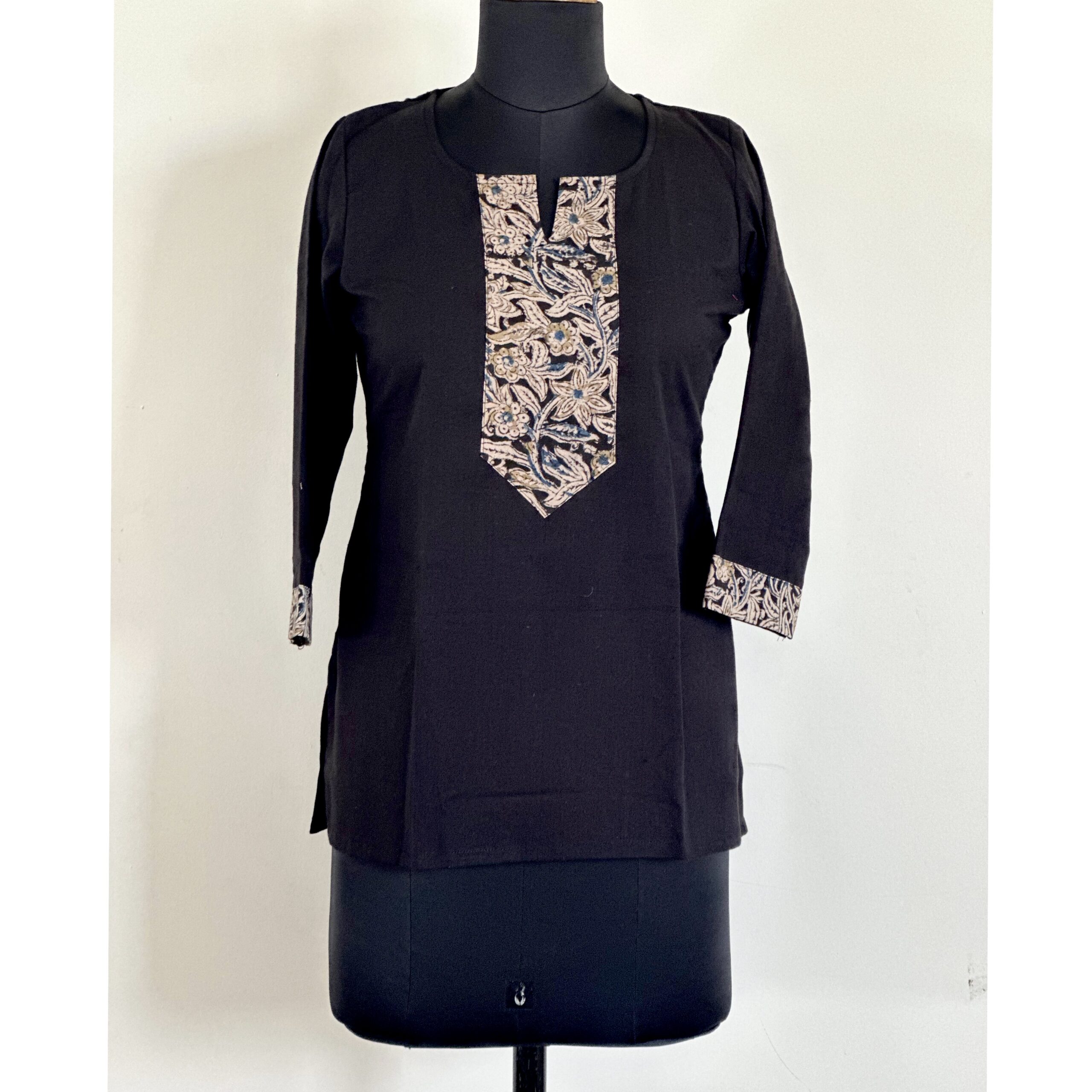 Plain black kalamkari patch short top