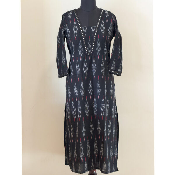 Black ikkat kurta with mirror lace