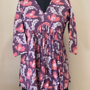 Purple peach floral inverted yoke short top