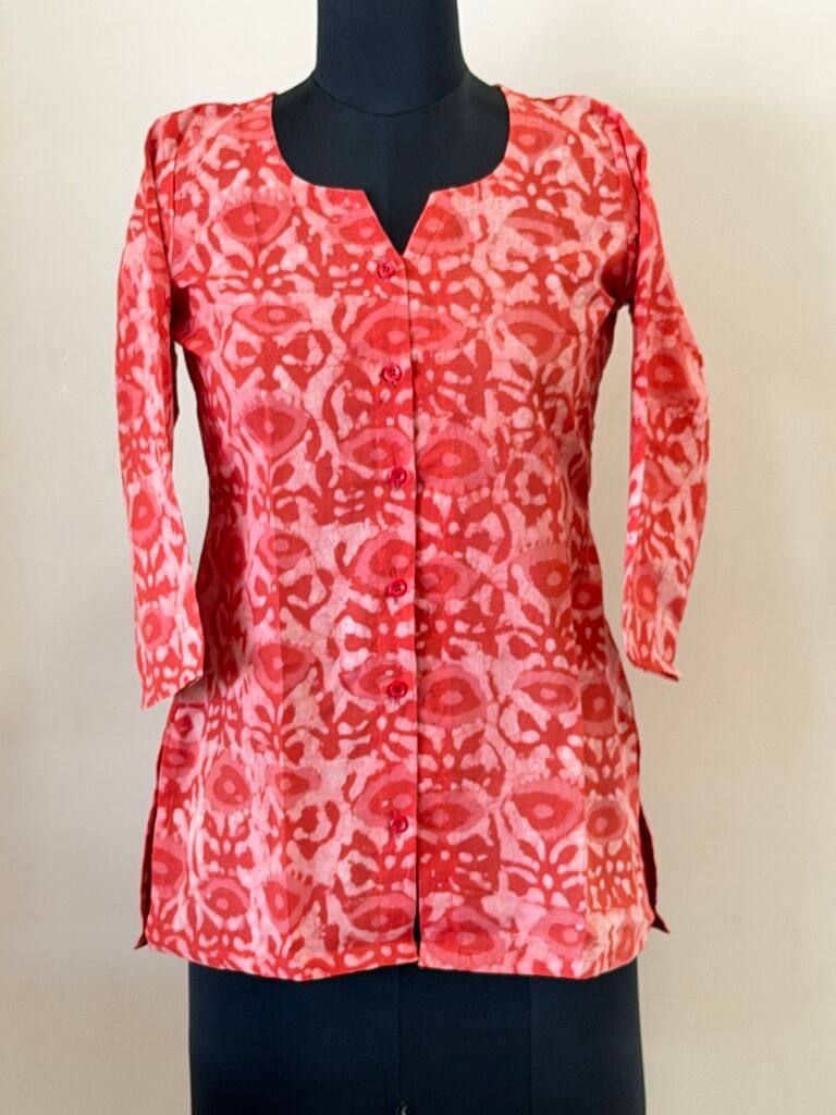 Red handblock shirt top