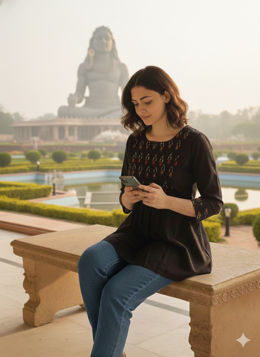 Black ikkat pleat short top