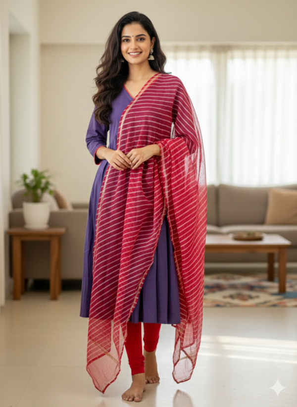 Violet inverted yoke with kotta dupatta