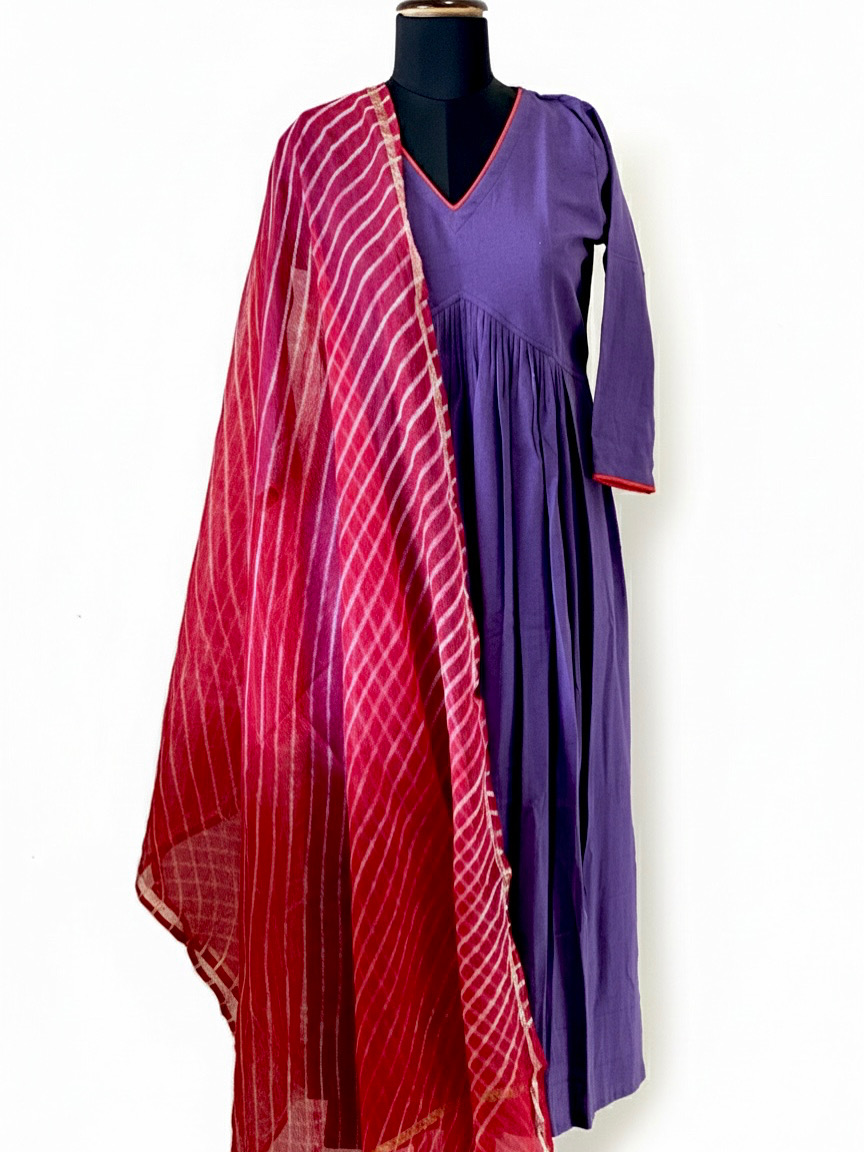 Violet inverted yoke with kotta dupatta - Image 2