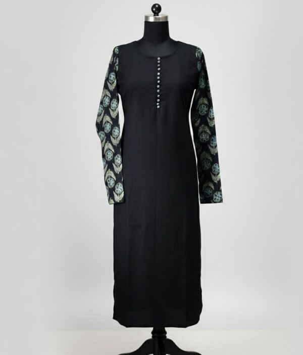 Black kurta with ajrakh full sleeve