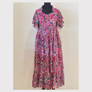 Dark pink floral georgette maxi