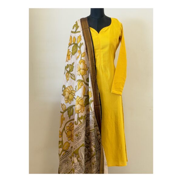 Yellow kurta with kalamkari silk dupatta