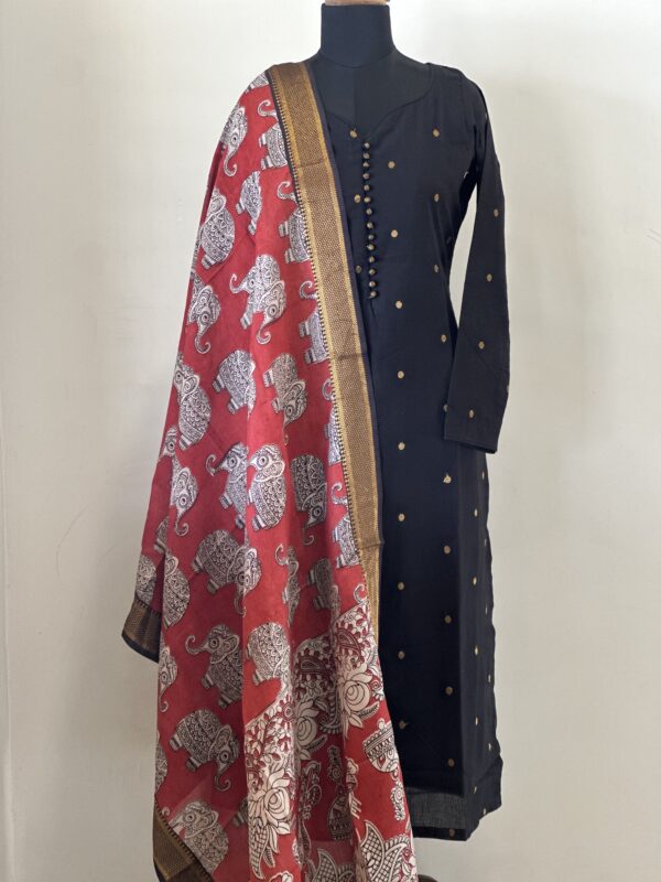 Black gold butta cotton kurta with dupatta