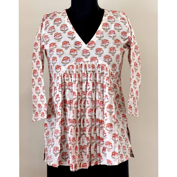 Half white floral inverted yoke top