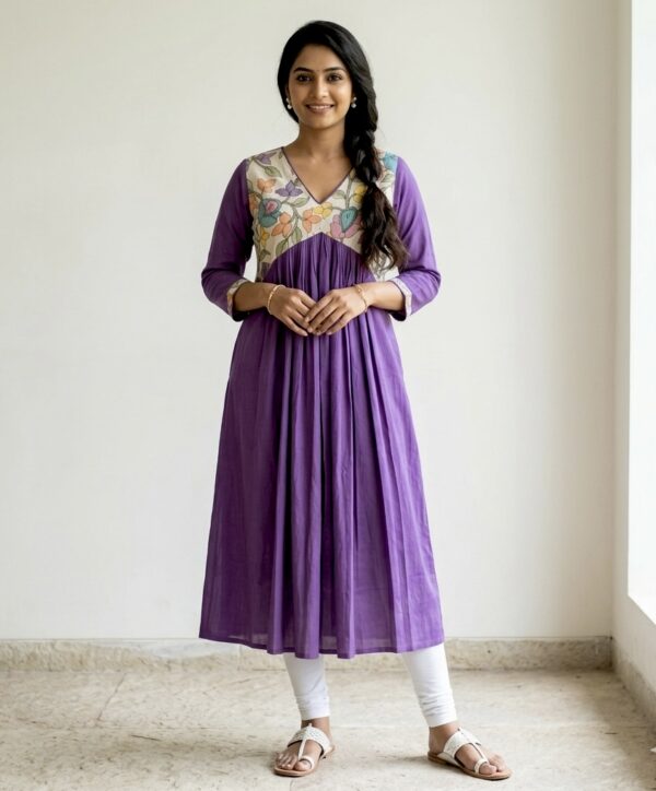 Purple handpainted inverted yoke kurta