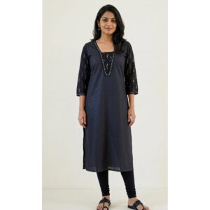 Plain black ikkat sleeve kurta