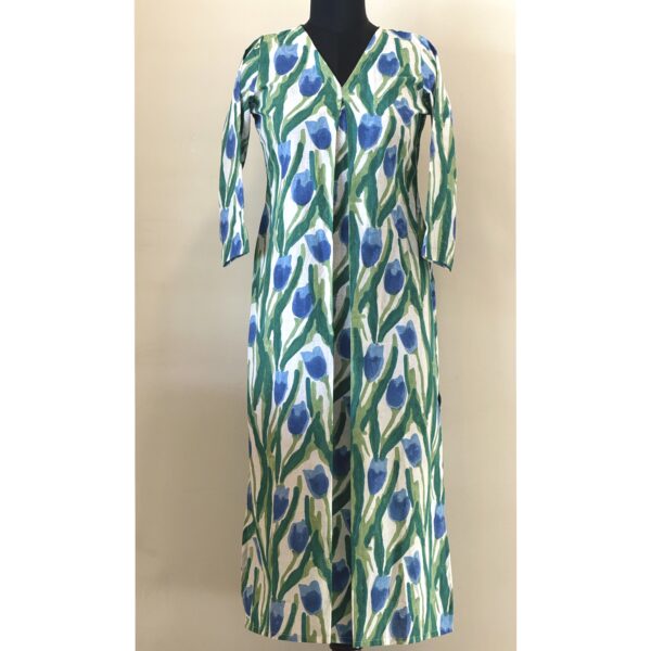 White green floral v cut kurta