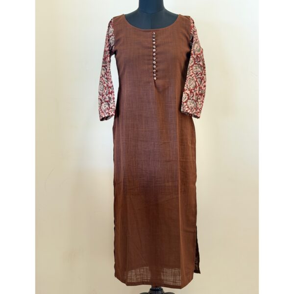 Plain brown kalamkari sleeve kurta