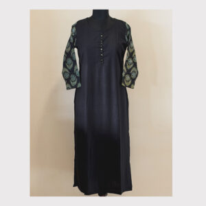 Black kurta with Ajrakh sleeves