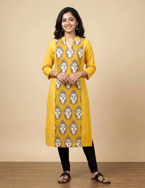 Mustard yellow kathak face kurta