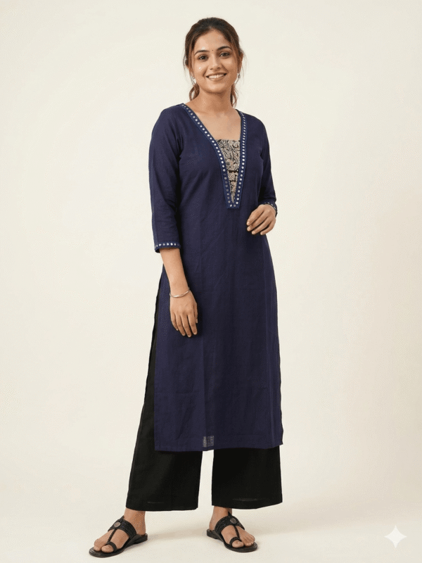Navy blue kalamkari patch kurta
