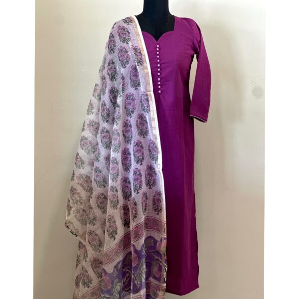 Purple with white floral kota dupatta