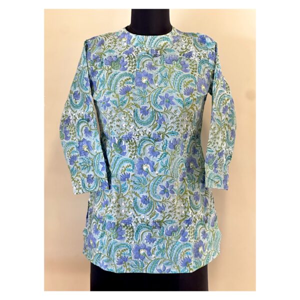 Blue purple floral short kurta