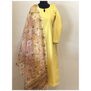 Light yellow with yellow floral kotta dupatta