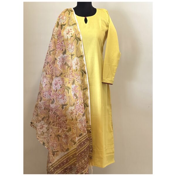 Light yellow with yellow floral kotta dupatta