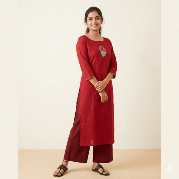 Maroon pen kalamakari cutwork kurta
