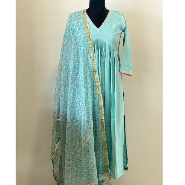 Light blue kurta with kota dupatta