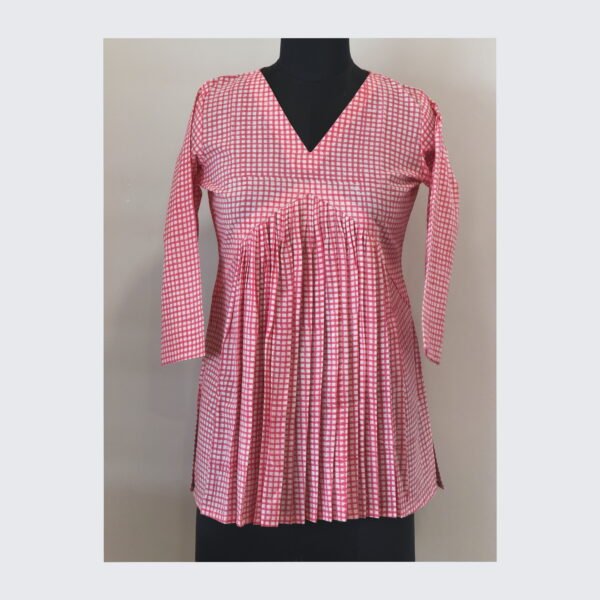 Red checks inverted yoke top