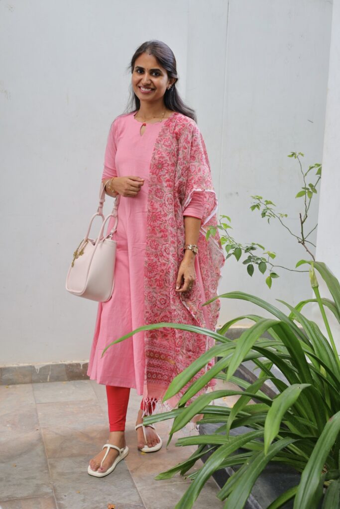 Peach Aline kurta with peach floral kota dupatta