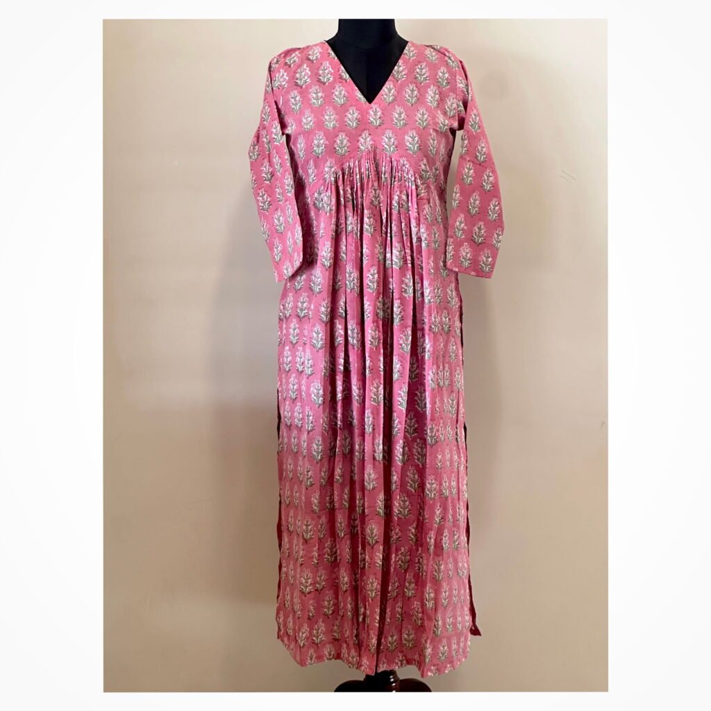 Pink Floral Butta inverted yoke kurta
