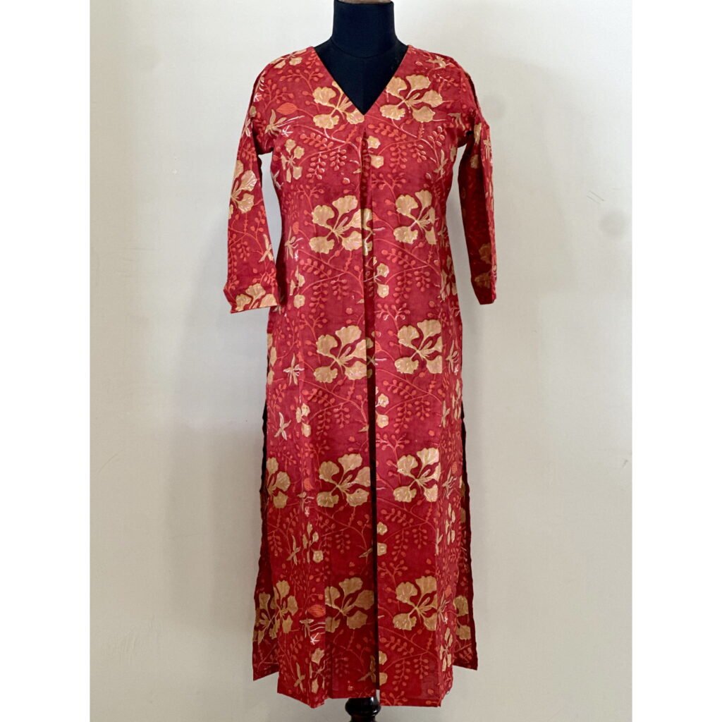 Red beige floral kurta